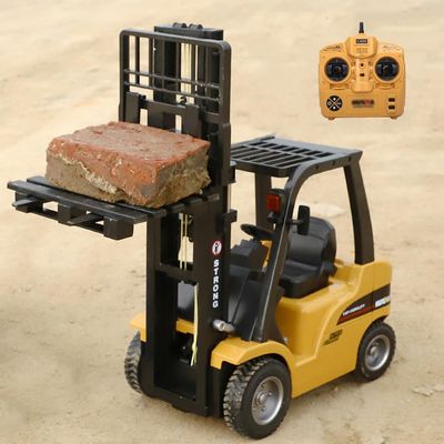 FANXMF 1/10 RC Forklift 10 Channel Remote Control Forklift with Metal Carrier Slab and Hook Arm 2.4G Fully Functional Construction Truck Engineering Vehicle with Lights Sound Heavy Duty Equipment 1577