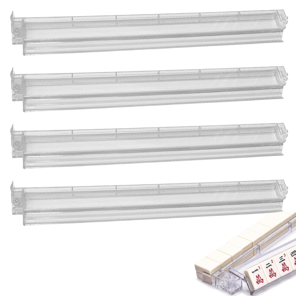 4 Pack Mahjong Racks with Pushers, Mahjong Pushers and Racks, 18.7 inch Acrylic Clear Mahjong Tile Holder Accessories