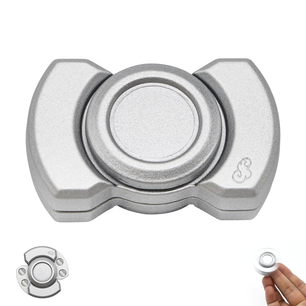 3-in-1 Magnetic Fidget Toy for Adults, Compact Stress Relief Spinner with Silent Clicker & Smooth Slider, Zinc Alloy Metal Pocket-Sized Stress Reduction Tool (Silver) 