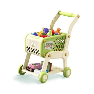 Supermarket Food Play Set 25pcs Accessories Toy Shopping Cart for Kids (Green)