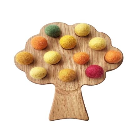 Montessori Materials Wooden Tree for fine Motor Skills Activities Toddler Homeschool Learning Resource Early Years Gift for Kids (Tree+Autumn Felt Balls)