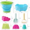 8 PCS Kids Collapsible Bucket Beach Sand Toys Sensory Playset, Portable Sandbox Digging Toys Including Pail, Shovel, Rake, 2 in 1 Shell Shark Tooth Sifter & Castle Building Sand Molds Set for Children view 2
