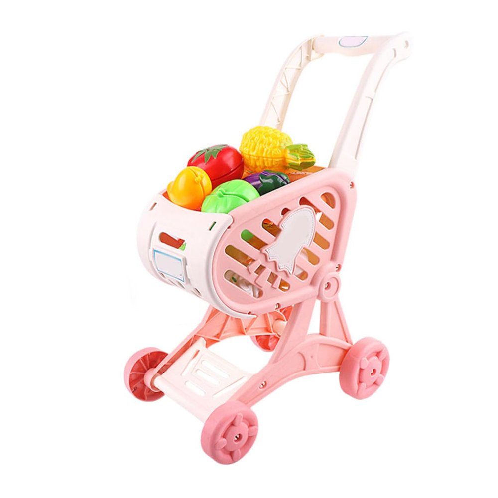 Kisangel 1 Set Boys and Girls Shopping Cart Play Food Toy Toddler Boys and Girls Groceries Cart Fruits Toy Early Brain Development