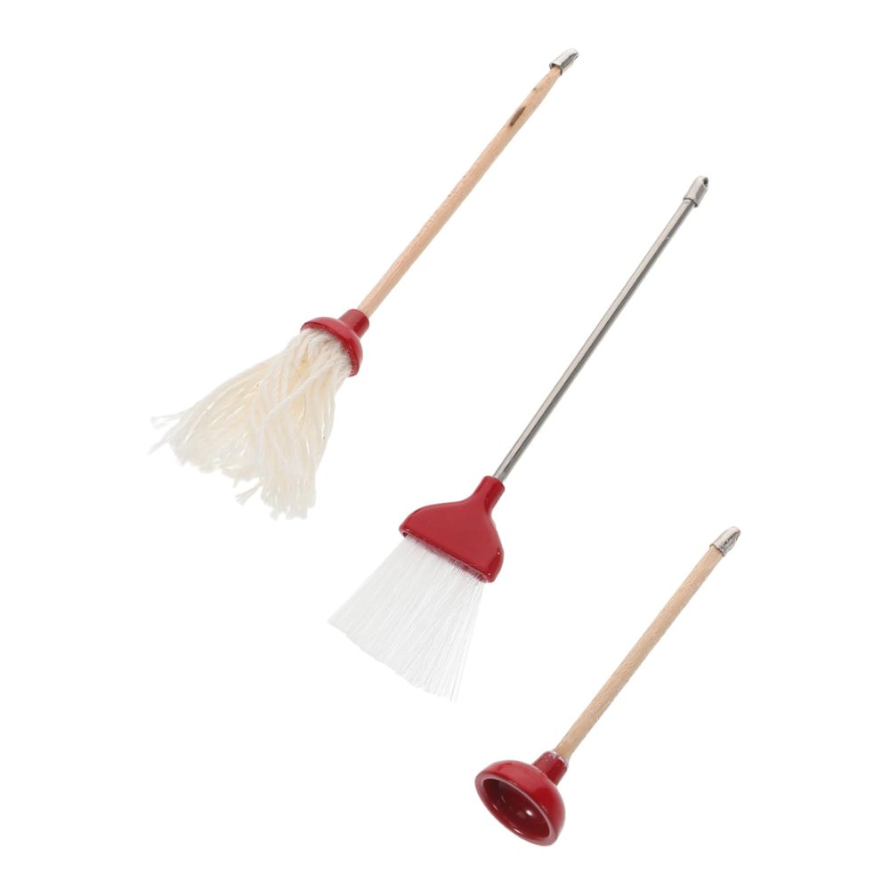 Kisangel 1set Dollhouse Bathroom Cleaning Set Miniature Mop Broom and Plunger Accessories for Dollhouse Cleaning Scenarios Tools for Miniature Home Decor