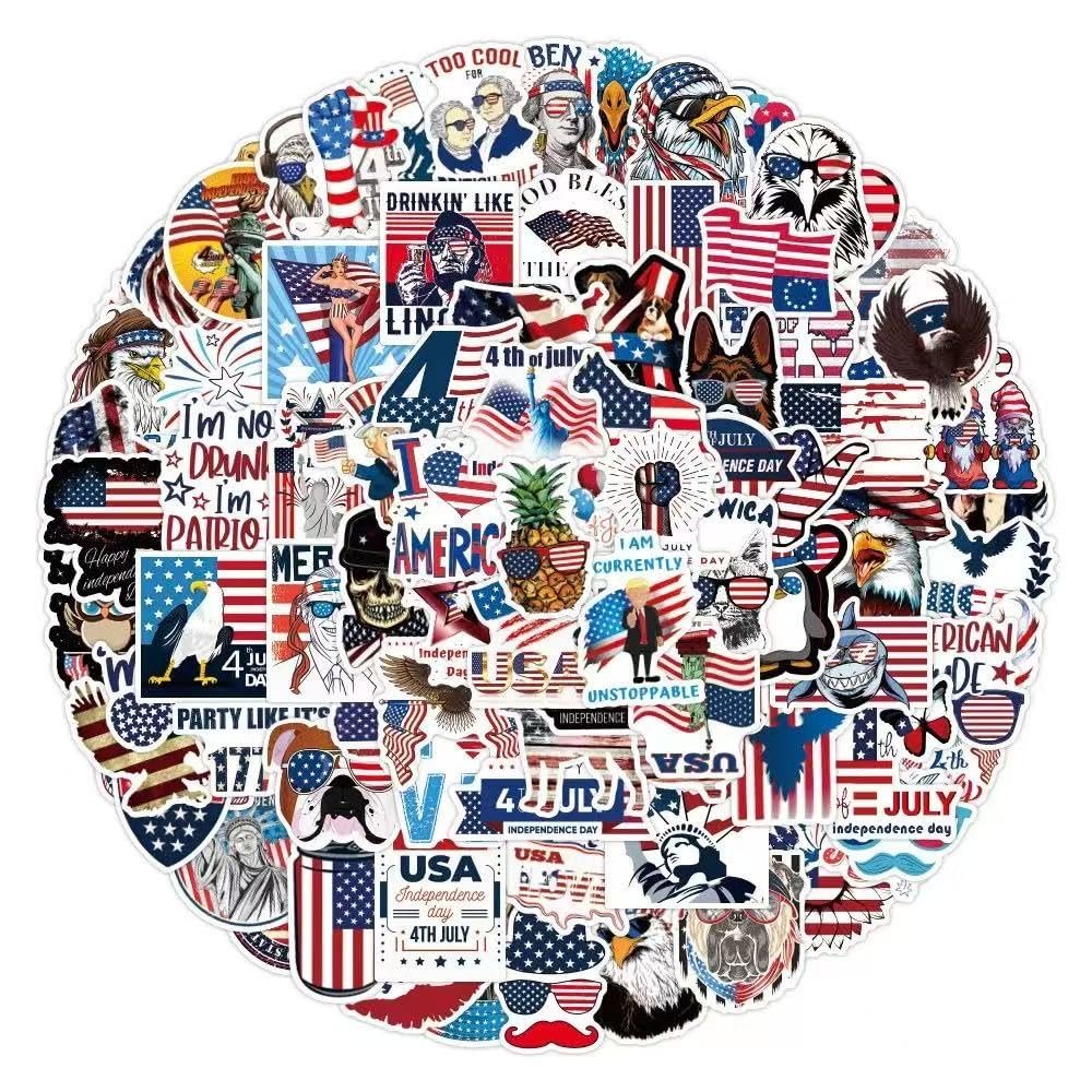 100 PCS 4th of July Stickers, Patriotic Independence Decor for Kids, Waterproof Vinyl Decals for Laptop, Bike, CarPatriotic Stickers for Kids, American Flag, USA, Party Supplies