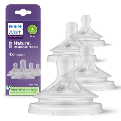 Philips Avent Natural Response Nipple, Slow Flow (Flow 2), 4-Pack, SCY962/44