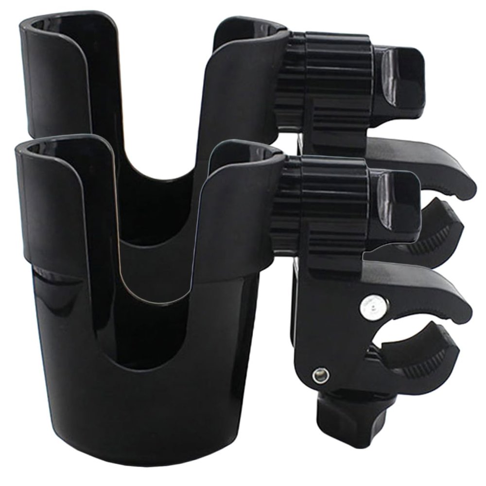 CATIEBYE 2pcs Rotatable Stroller Cup Holder for Water Bottles and Milk Bottles Clip-On Handlebar Holder for Pushchairs and Scooters Compatible Walkers and Wheelchairs