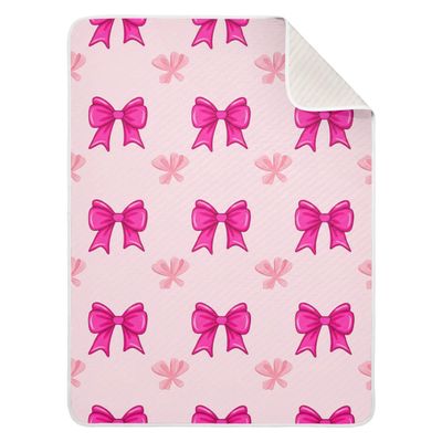 Burbuja Rose Pink Bows on Pink Baby Blanket for Boys Girls, Nursery Soft Warm Swaddling Receiving Baby Blankets, 30x40 in Toddler Blanket