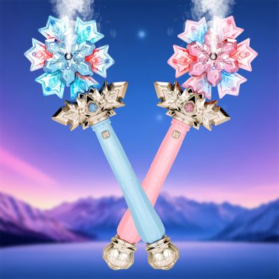 CaptainWiz Light Up Frozen Snowflake Wand with Spray & Music 2PCS Princess Magic Toy Wands for Kids Girls Cosplay Birthday Party Favors, Blue & Pink
