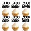 18pcs Black Glitter Dessert Cupcake Topper Pick for Funny 2000 Limited Edition Theme Decor Supplies Men Women Happy 25th Birthday Party Decoration view 1