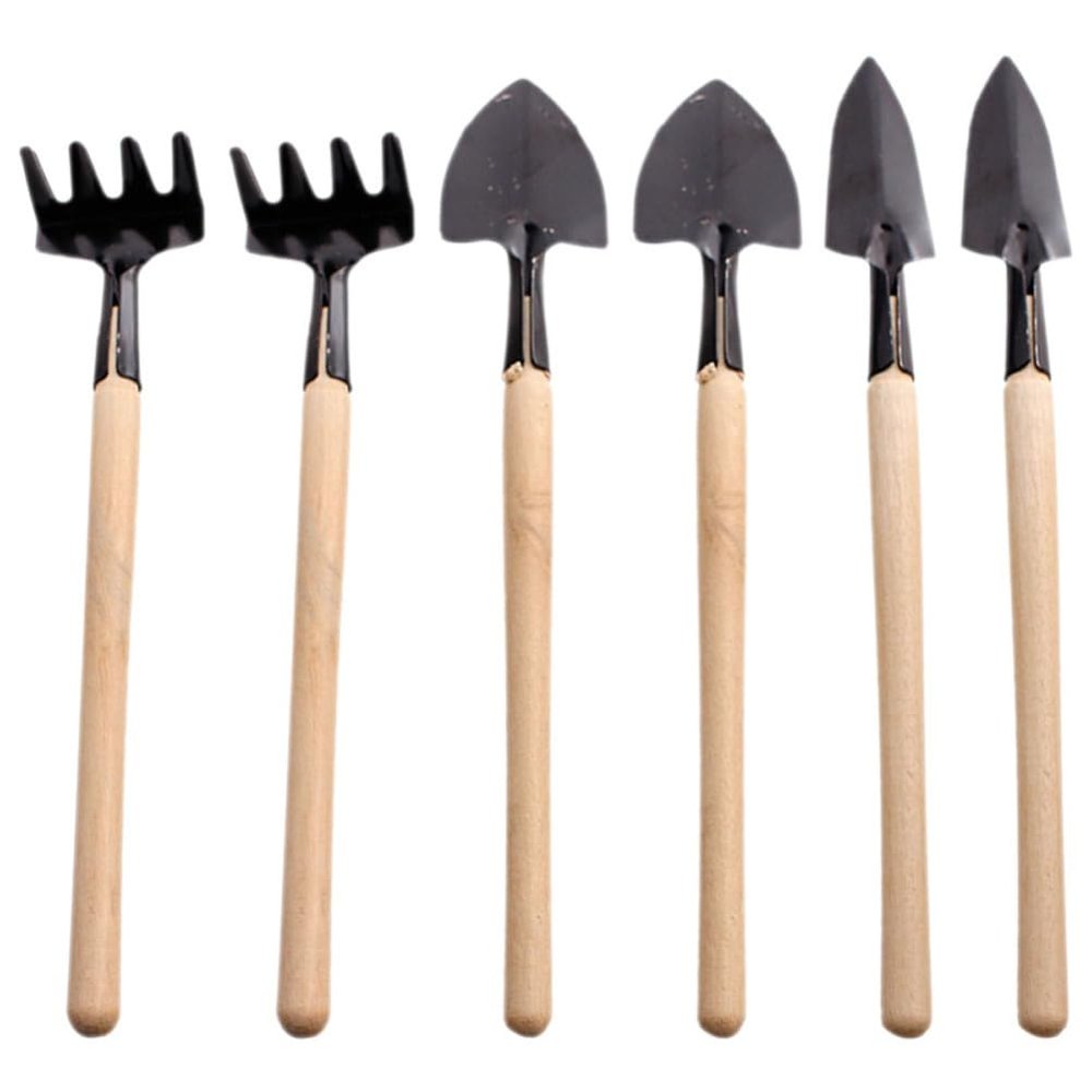Mipcase 2sets Mini Gardening Tools Wood Handle of Rake Trowel and Shovel for Transplanting and Bonsai for Boys and Girls and Parent Gardening Activities