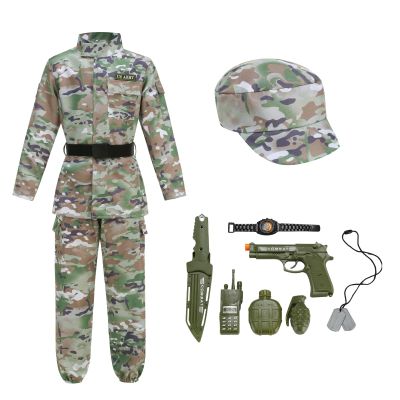 AGCOAH Kids Army Camo Trooper Soldier Special Forces Costume Cosplay Halloween 11 pcsGreen-Medium-8-10Y