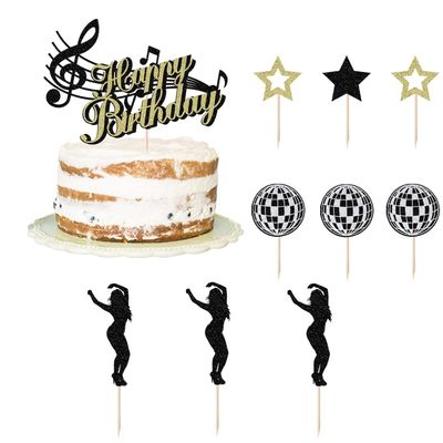 10PCS Glitter Music Happy Birthday Cake Topper,Hip Hop Dancing Ball Music Theme Birthday Party Decorations,girls' birthdays and bachelors Party Decorations Supplies