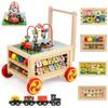 Wooden Activity Cube 7-in-1 Montessori Toys for 1+ Year Old Boys Girls Educational Learning Toys for Toddlers Age 1-2 One Year Old First Birthday Gift Bead Maze Magnetic Trains Track Shape Sorter view 1