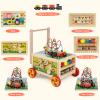 Wooden Activity Cube 7-in-1 Montessori Toys for 1+ Year Old Boys Girls Educational Learning Toys for Toddlers Age 1-2 One Year Old First Birthday Gift Bead Maze Magnetic Trains Track Shape Sorter view 2