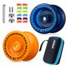 MAGICYOYO Pack of 2 Responsive Yoyos K1 Tug Return Hubstacks Yo-yo for Kids Beginners Dual Purpose Yo Yo with Unresponsive Bearing Kit + Storage Bag + 12 Strings +Hubstacks( Dark Blue & Glow Orange) view 1