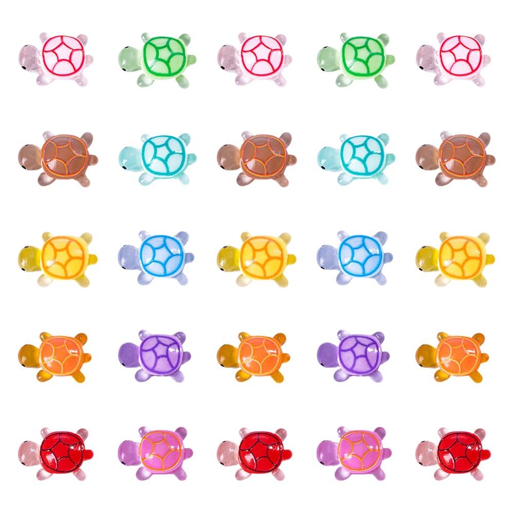 100 Pcs 1.4 x 2.1cm Small Luminous Resin Turtles Glow in The Dark Turtles Tiny Cute Figurines Mini Tortoise Statues Miniature Dollhouse Animals Micro Landscape Ornaments Decoration for Fairy Garden