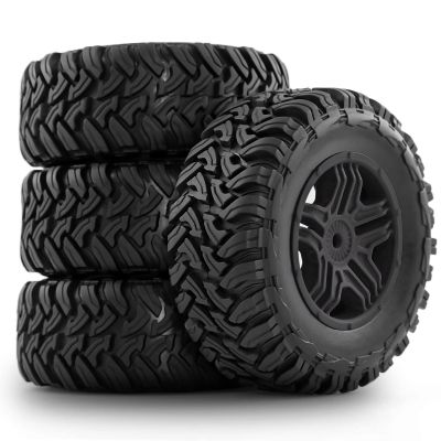 RC Spare Part Compatible with Traxxas for Slash for Arrma for Senton for Vkar 1/10 RC Car 4pcs 110mm Short Course Truck Tire Wheel Tyre 12mm Hex(Black)