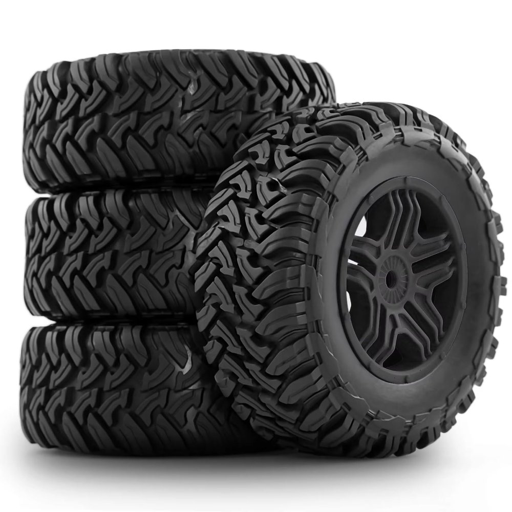 RC Spare Part Compatible with Traxxas for Slash for Arrma for Senton for Vkar 1/10 RC Car 4pcs 110mm Short Course Truck Tire Wheel Tyre 12mm Hex(Black)