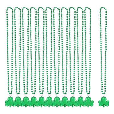 GSHLLO 12 Pcs St. Patrick's Day Party Necklaces Green Shamrock Beads Necklaces Lucky Clover Leaf Necklace Irish Party Necklace Festival Costume Accessories for Party Favors