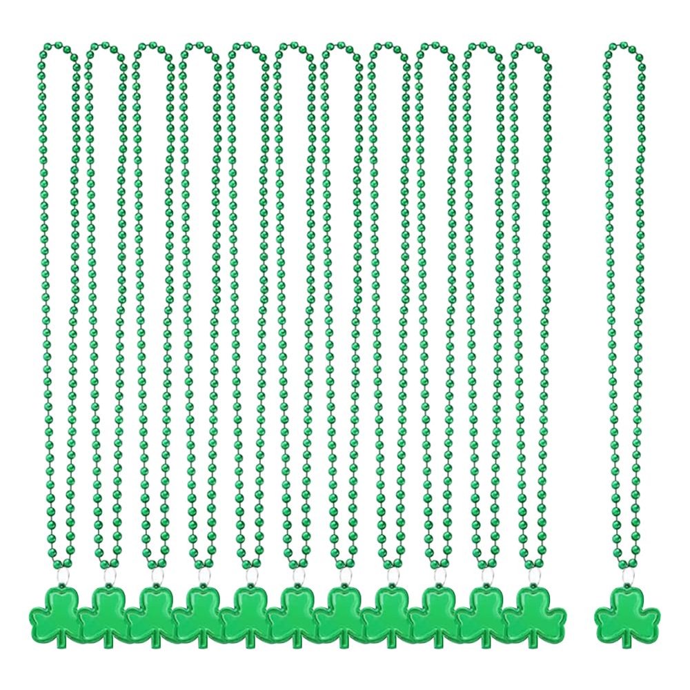 GSHLLO 12 Pcs St. Patrick's Day Party Necklaces Green Shamrock Beads Necklaces Lucky Clover Leaf Necklace Irish Party Necklace Festival Costume Accessories for Party Favors