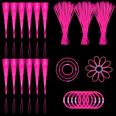 NUDALA 112 Pcs Pink Light Up Wand Glow Sticks Party Favors 100 Glowstick Necklaces Bracelets with Connectors 12 Fiber Optic Wand for Valentine's Day, Wedding,Nneon Party,July 4th, Halloween,Christmas