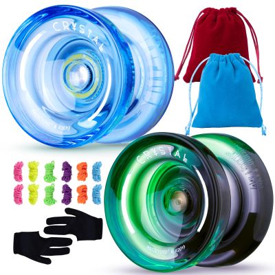MAGICYOYO K2 Responsive Yoyo for Kids Beginners Yo-Yo with 2 Yo yo Gloves, 1 Blue Sack, 1 Red Sack, 12 Yo-yo Strings (Crystal Blue+ Black Green)
