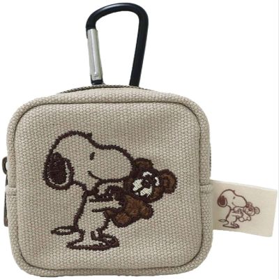 Nakajima Corporation Peanuts Snoopy & Bear Carabiner Mini Pouch, Brown, 215475-25, H 2.8 x W 2.6 x D 1.6 inches (7 x 6.5 x 4 cm)