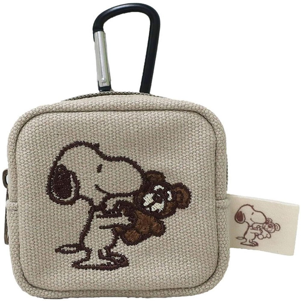 Nakajima Corporation Peanuts Snoopy & Bear Carabiner Mini Pouch, Brown, 215475-25, H 2.8 x W 2.6 x D 1.6 inches (7 x 6.5 x 4 cm)