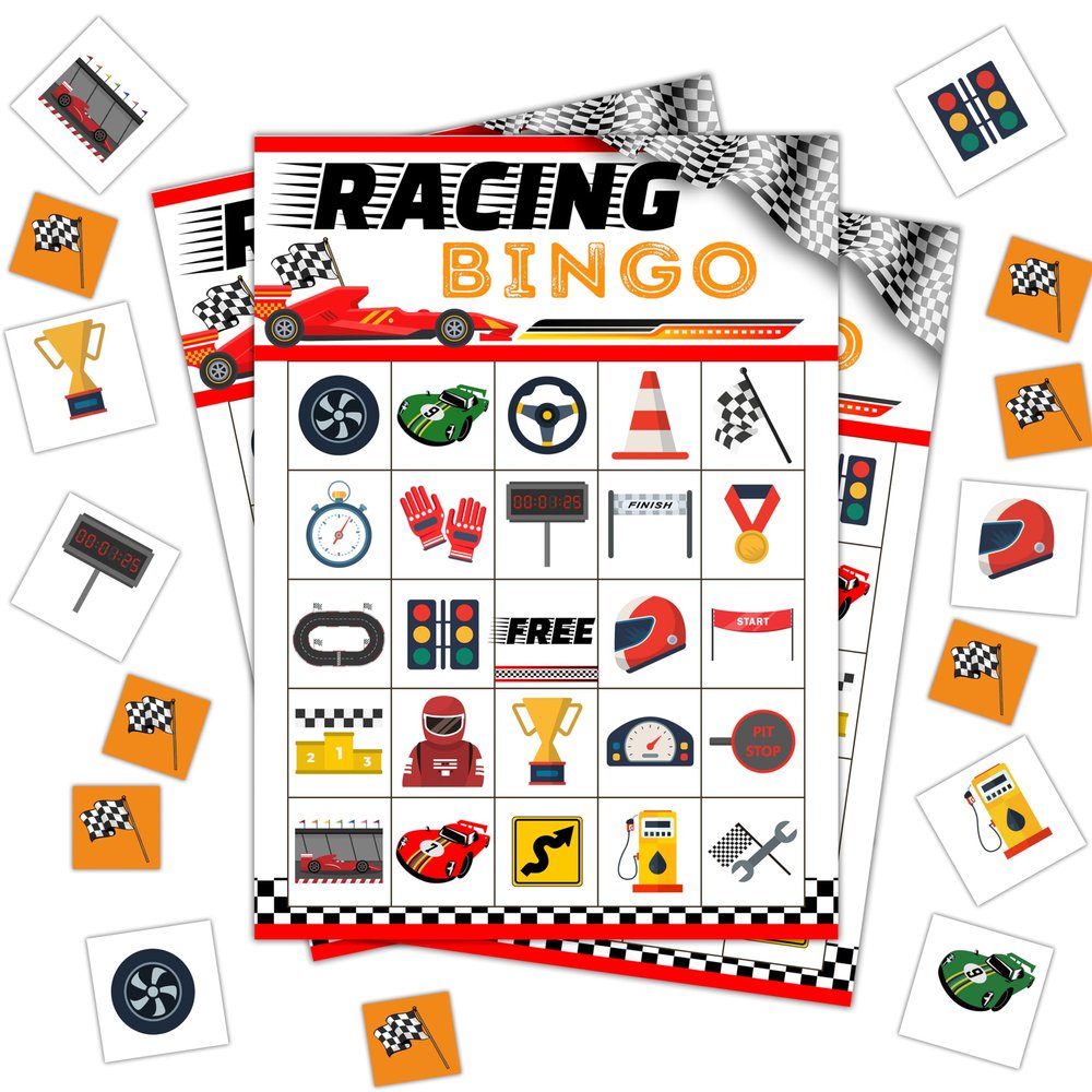 FTRZX Racing Bingo Cards, Car Race Summer Party Bingo Cards for Adults, Competition Bingo Games for Birthday Party Family Party, 24 Players Party Activity Favor Decoration Supplies, 09