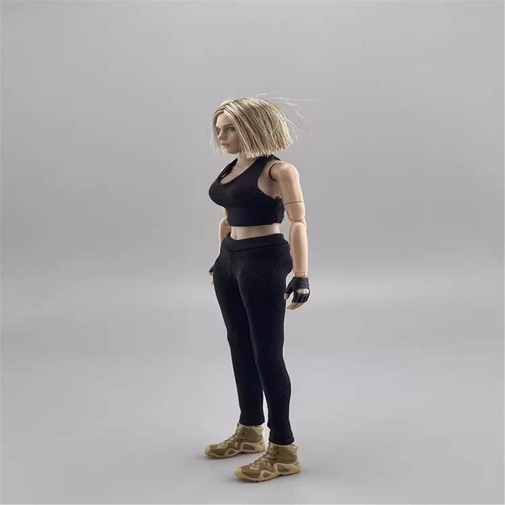 1/12 Scale Figure Clothes Yoga Outfit Clothing Costume for 6-inches Action Figure Body, 1/12 Female Sports Stretch Sportswear Tight Pants Sports Tank Top Clothes (Black Suit)