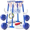 2-in-1 Pool Basketball Hoop & Ring Games with 4 Balls 12 Rings and Pump, Summer Water Outdoor Party Swimming Pool Toys Games for Kids Ages 4-8 8-12 Adult, Family Party Easter Birthday Games Toys view 1