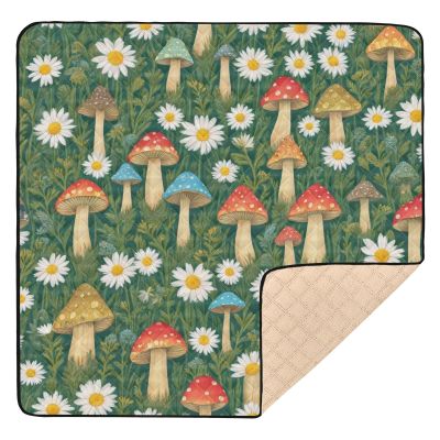 Kigai Daisy Mushroom Baby Play Mat for Floor 50'' x 50'' Soft & Anti- Slip Crawling Mat Playpen Mat Waterproof Foldable Playmat for Infants, Babies, Toddlers