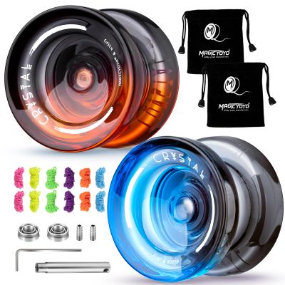MAGICYOYO K2 Crystal Responsive Yoyos for Kids 8-12, Dual Function Professional Yoyo Pack with Finger Spin Function, Pro Yo yo with Bearing Kit, 12 Yo-yo Strings+2 Sacks (Black Orange+Black Blue)