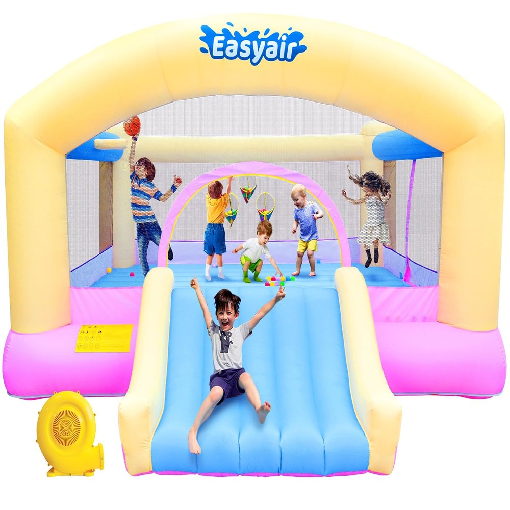Easyair Large Bounce House for Big Kids, 14.8 x 14.5 FT Inflatable Bouncer Jumper Slide with 650W Blower, Basketball Hoop, Throw Ball Game, Ball Pits