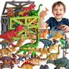 Kiddiworld Dinosaur Toys for Kids 3-5, 31PCS Realistic Plastic Dinosaur Figures with Stone&Tree&Fence in Storage Cage for Toddlers Ages 5-7, Dino Toys Gifts for 3 4 5 Year Old Boys Girls view 1