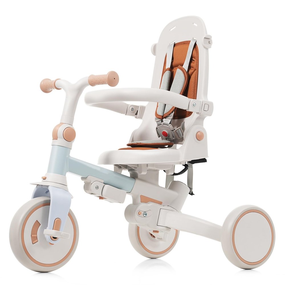 7 in 1 Baby Tricycle, Foldable Toddler Tricycle with Removable and Adjustable Parent Handle, Toddler Push Bike with Removable Pedal, Canopy, and Guardrail, Tricycle for 12-72 Months, Blue