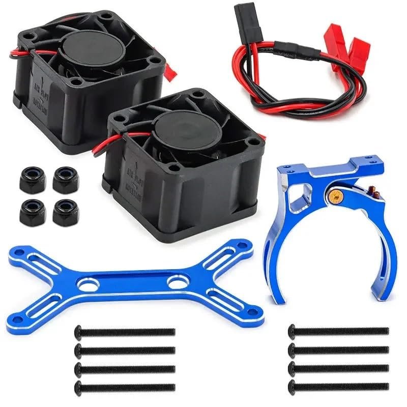 Metal Dual Cooling Fan 4985 1717 Motor Heat Sink for 1/5 Traxxas X-Maxx 6S 8S Arrma KRATON Outcast RC Car Upgrade Parts(Blue)