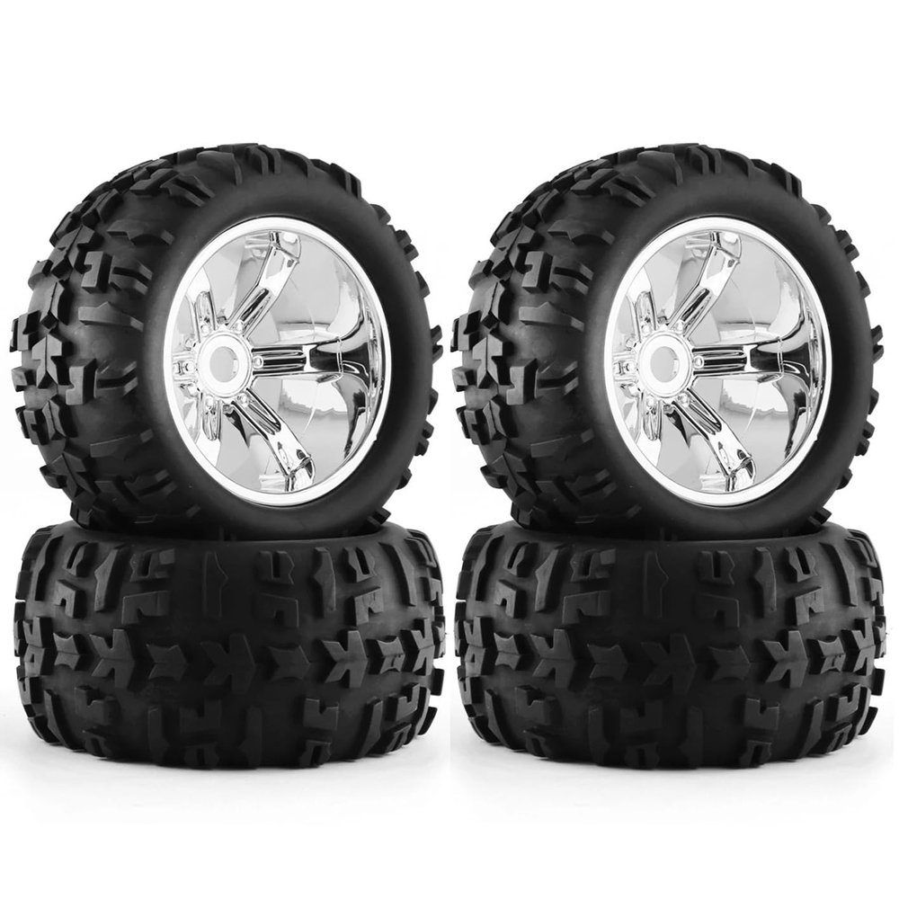 4pcs 1/8 Buggy Tires 156mm Wheel 17mm Hex for Losi LMT Arrma Kraton Traxxas Maxx E-Revo Kyosho USA-1 Monster Truck Upgrade Parts(Silver)