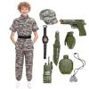 Colorful House Kids Army Costume Unisex Soldier Dress up for Halloween Role Play12-14yearsShort Sleeved Gray Green view 1