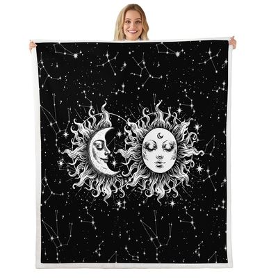 jejeloiu Boys Girls Sun and Moon Plush Blanket for Bed Sofa Couch Galaxy Sherpa Blanket Starry Sky Fleece Throw Blanket Kids Teens Bedroom Decor Baby 30"x40"