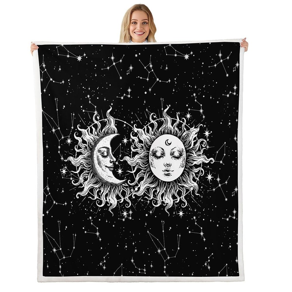 jejeloiu Boys Girls Sun and Moon Plush Blanket for Bed Sofa Couch Galaxy Sherpa Blanket Starry Sky Fleece Throw Blanket Kids Teens Bedroom Decor Baby 30"x40"