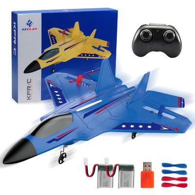 ANTSIR F22 RC Airplane Easy to Fly - 2.4GHz Remote Control Fighter Jet with Gyro Stabilizer & LED Lights, 2 Batteries Foam RC Glider for Kids Boys Adults Beginners (Blue)
