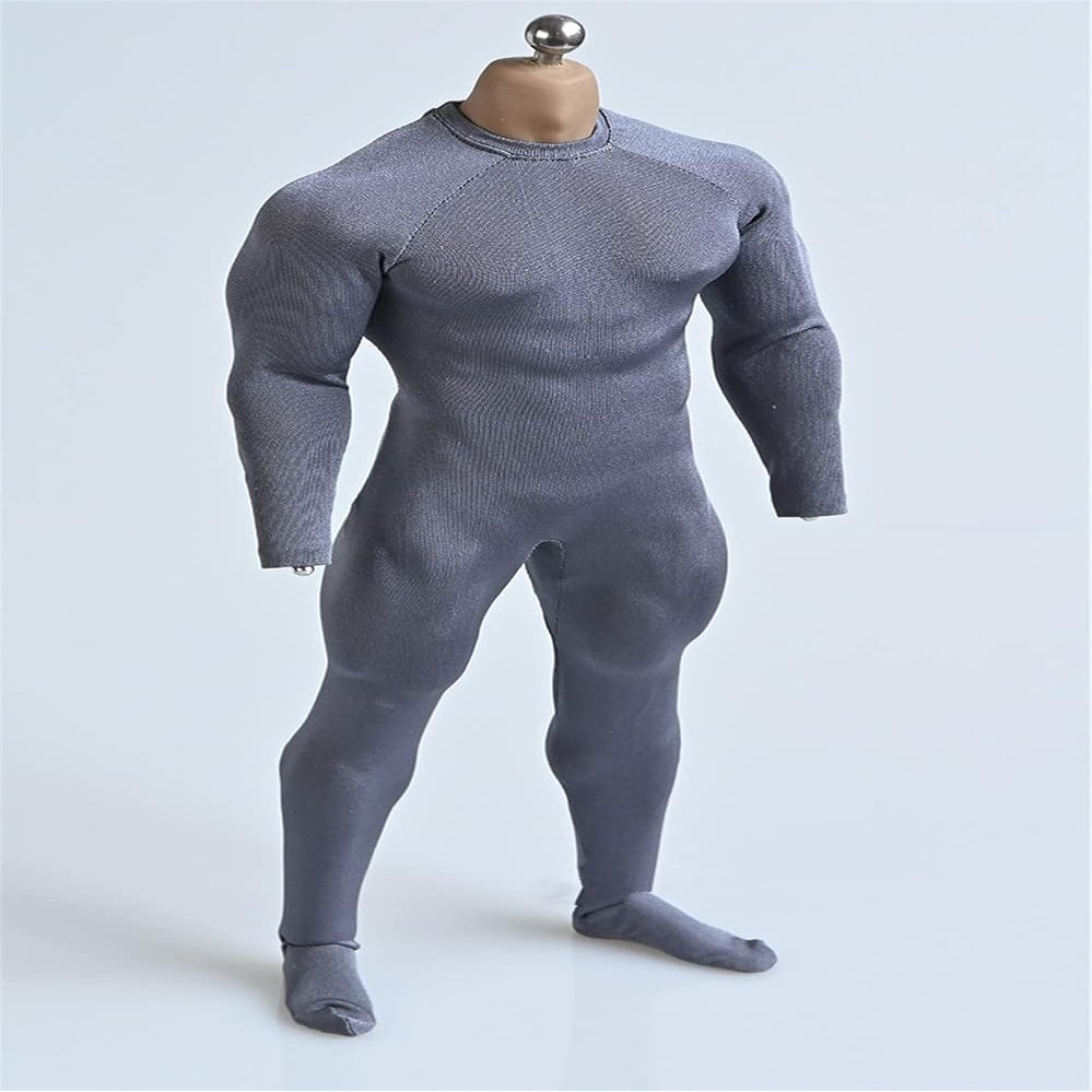 1/12 Scale Male Clothes, Elastic Zipper Bodysuit Jumpsuit Sportswear Clothing for 6-inches Muscular Man Action Figure Body, 1/12 Man One-Piece Bottoming Jumpsuit Costume (Grey - Strong Muscle Man)