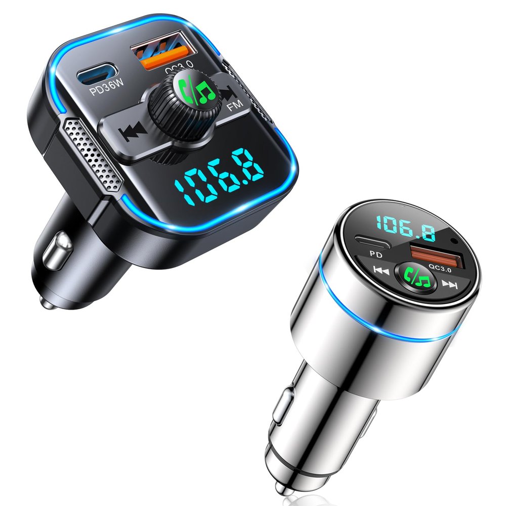 [2PCS ] RIWUSI Bluetooth Car Adapter FM Transmitter for Car -BC47 Black+BC61 Sliver