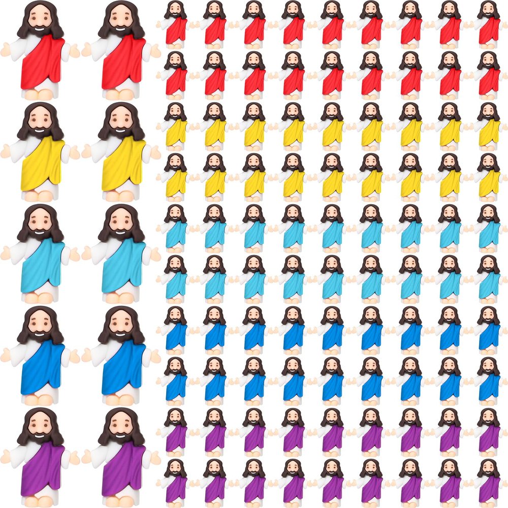 Barydat 100 Pcs Little Jesus Figures Baby Mini Jesus Figurines Bulk to Hide and Seek Tiny Miniature Christ Savior Figurine Toy Religious Gift for Easter Egg Stuffer Sunday School Baptism, Multicolor