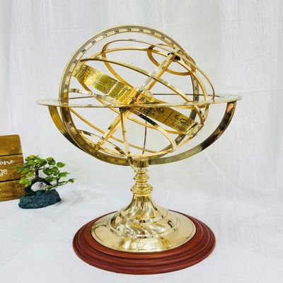 Antique Vintage Zodiac Armillary Brass Sphere Globe Wooden base Pirate's Antique Ship Nautical Sphere Globe (Brass 18 inch)