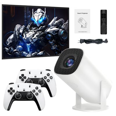 P30Plus 4k Projector Game Console, Video Game Projector with 2 Wireless Controller,Built-in 14 Emulators 36000+ Games,White