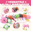AWOTOY Baby Toys 0-6-12 Months,Musical Caterpillar Stuffed Animals Activity Infant Toys with Crinkle,Rattles,Mirror&Pull String,Muti-Sensory Toys Gifts for Newborn Tummy Time,Pink,Knot prolegs view 3