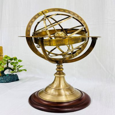 Antique Vintage Zodiac Armillary Brass Sphere Globe Wooden base Pirate's Antique Ship Nautical Sphere Globe (Antique 15 inch)